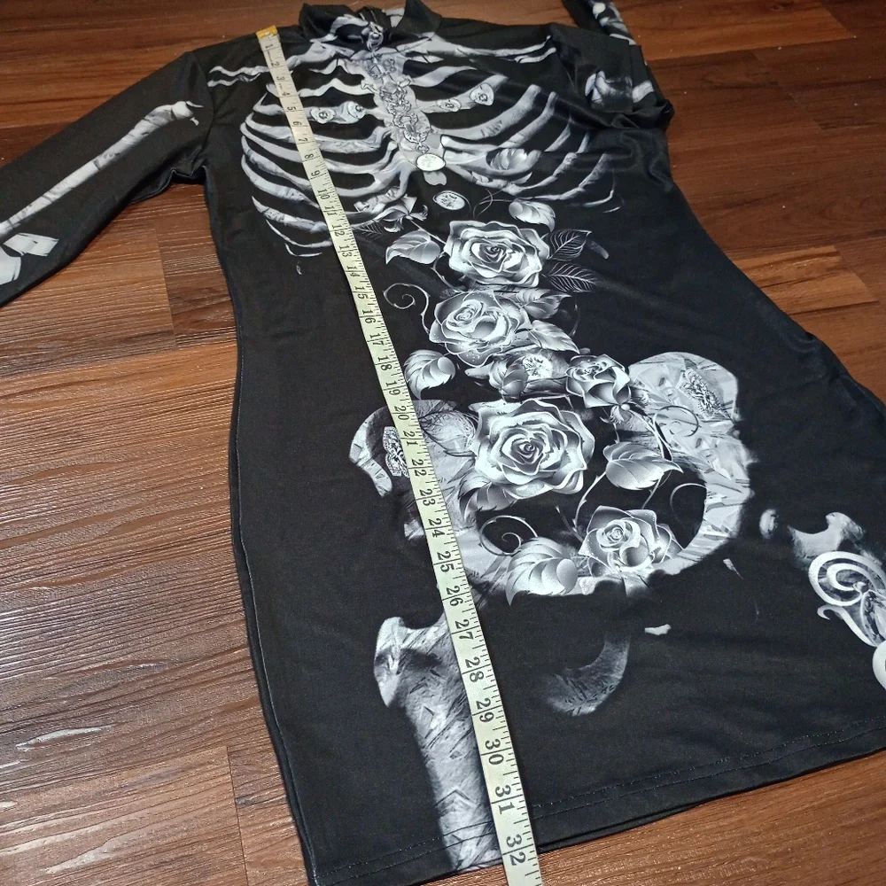 Women's Halloween Rose Skeleton Bodycon Dress Day Of The Dead